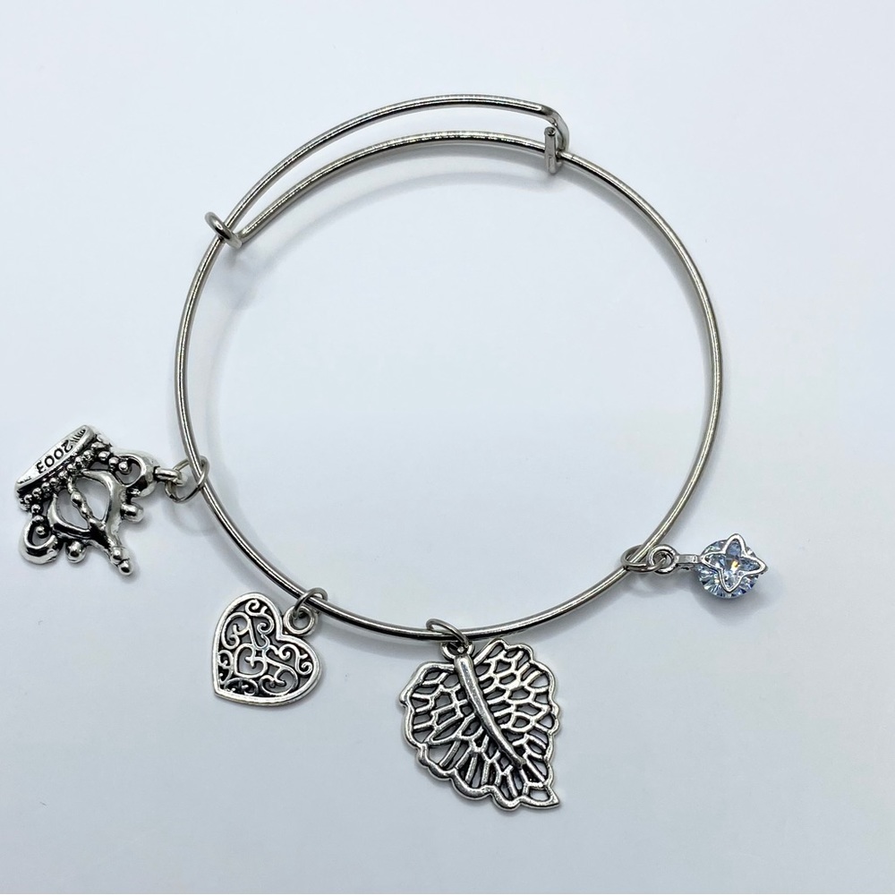 1 Silver tone stainless steel Expandable Bangle Adjustable Wire Bracelets Love